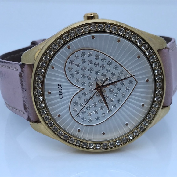 Guess Ladies Watch Crystal Accents Heart Gold Tone - Picture 6 of 8